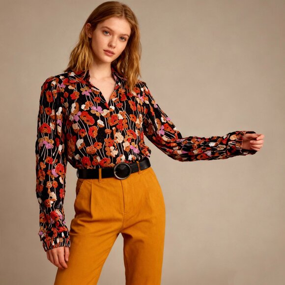 $375 NWOT See By Chloé Floral Top Blouse Shirt Long Sleeve Size 40 Pullover - Picture 1 of 13